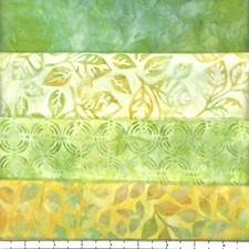 Lot of 4 1 Yard Cuts 100 Cotton Quilting Batik Fabric Green Yellow 411A