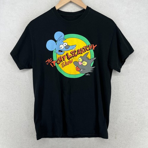 THE SIMPSONS Shirt Adult M ITCHY & SCRATCHY Cotton Jersey Short Sleeve Black