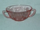 Vintage Federal Glass Pink Sharon Cabbage Rose Soup Bowl With Handles