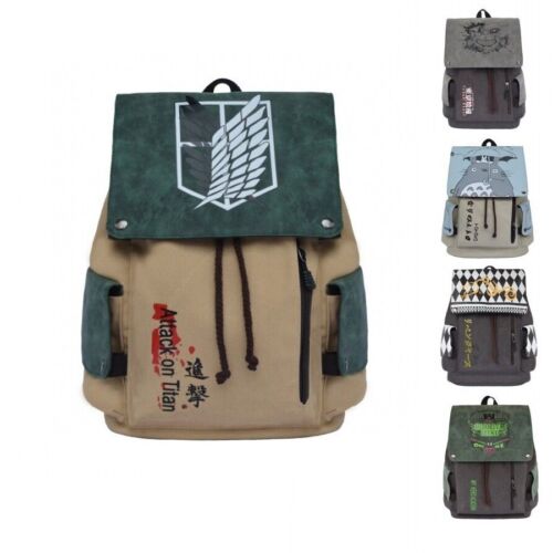 Japanese Anime Theme Canvas Backpack Totoro Attack on Titan Rucksack Schoolbag - Picture 1 of 22