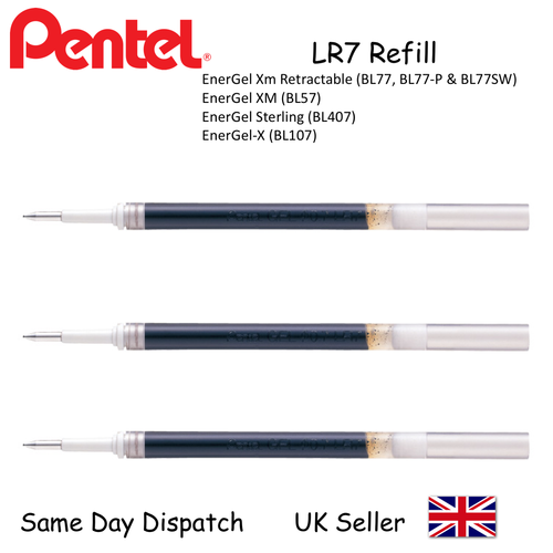 3 x Pentel LR7 Energel Stiftmine 0,7 mm Kugel Metallspitze schwarze Tinte (LR7) - Bild 2 von 3