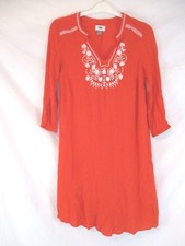 Old Navy Embroidered Shift Dress Sz M Orange V Neck 3/4 Sleeve Womens CB85R
