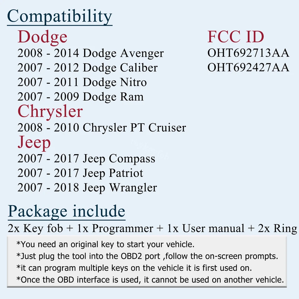 2 Llavero remoto + Herramienta de programa OBD para Jeep Patriot Compass Wrangler 2007-2017 Foto 2 de 4