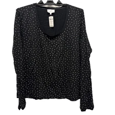 NWT Soma Sz XL WKND Softlite Long Sleeve Top Pin Heart Black Pajama Sleep Shirt