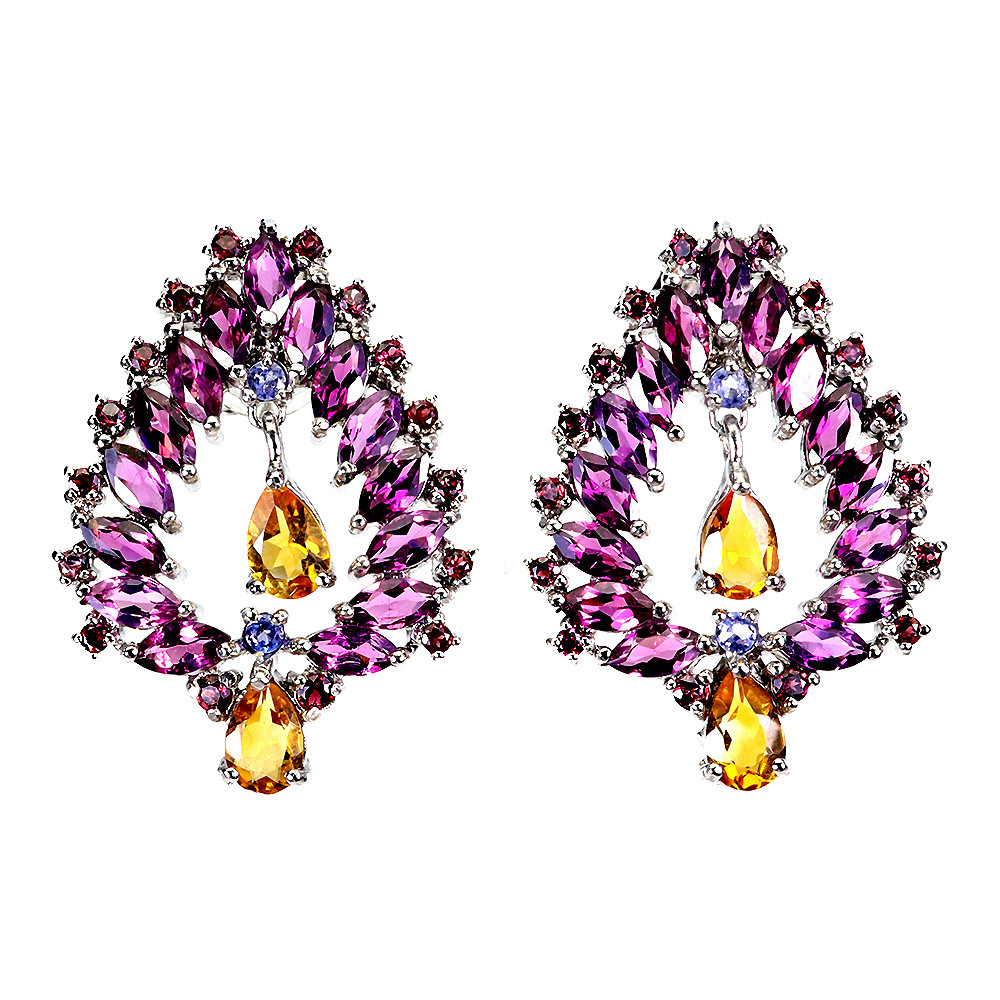 925 Sterling Silver Earrings with Pear Citrine Sapphire Tanzanite Gemstones