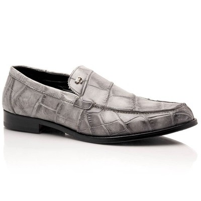 Mauri Light Grey Hand-Painted Genuine Alligator Skin Loafers