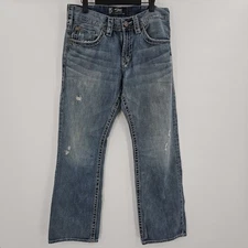 Silver Jeans Mens 32x32 ZAC Bootcut Distressed Embroidered Thick Stitch (32X31)