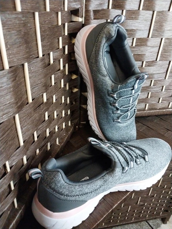 Zapatos para mujer Athletic Works talla 8 color gris y rosa ajuste cómodo sin cordones Foto 2 de 4