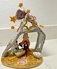 RARE Blue Sky Clayworks Nativity Scene Candle Holder • Handcrafted New
