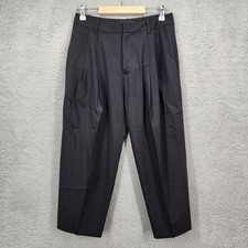 Nili Lotan Black Virgin Wool Pleated Slouchy Trousers Size 0 Cropped Pants