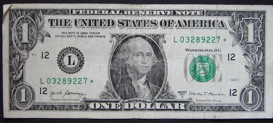 2017A $1 (ONE DOLLAR) - STAR NOTE - "L" - LOW RUN, 640k SHEETS - Image 2 of 3