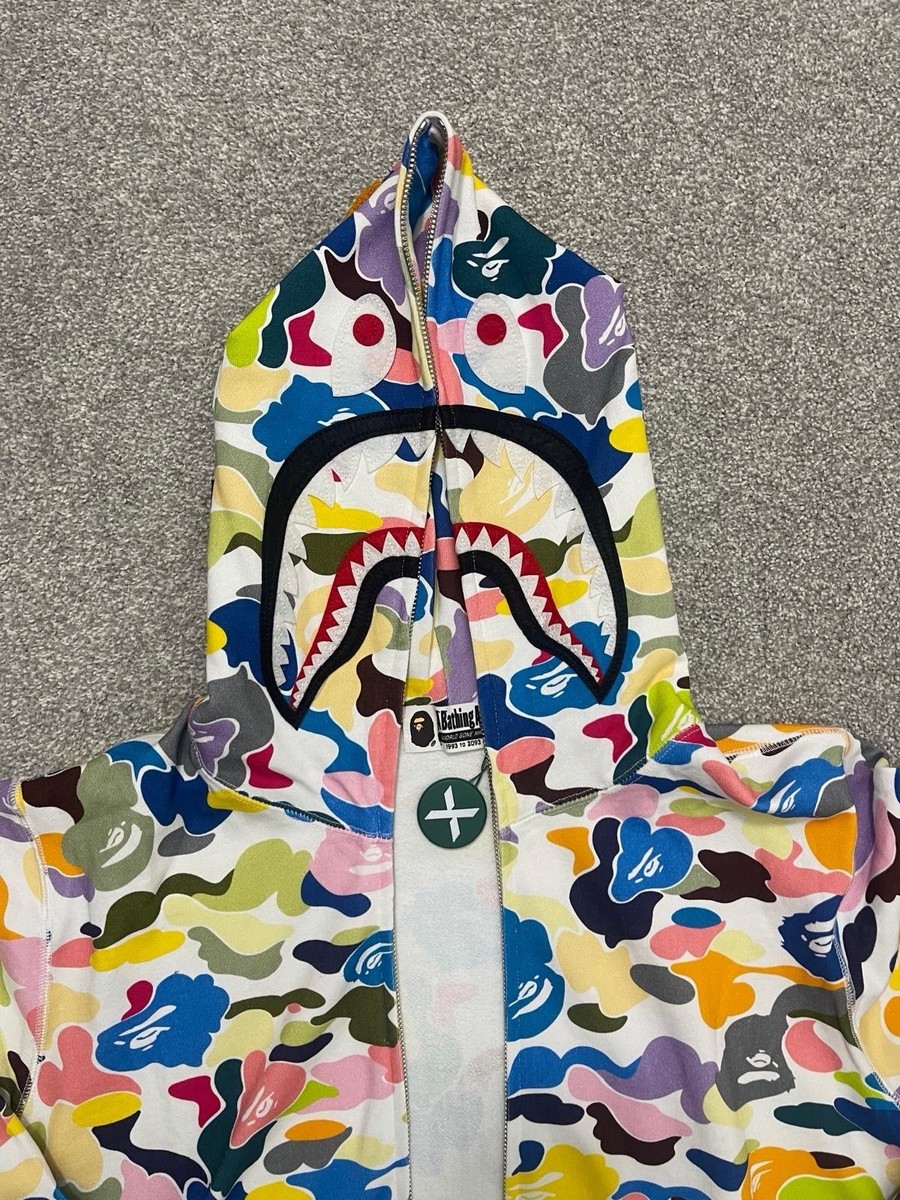 BAPE A Bathing Ape Multi Camo Shark Full Zip Hoodie White Size M