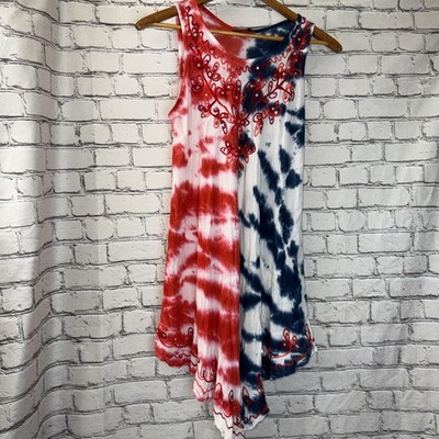 Riviera Sun Sundress Size L Red White Blue Embroidered Dress Fourth July Midi