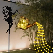 Solar Light Watering Can with Fairy Garden Decor, Solar Powered Metal Statues...