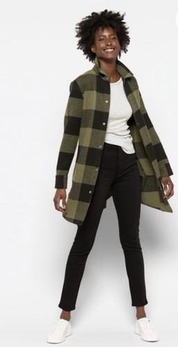 Steve Madden BB Dakota Eldridge Shacket Womens L NWT Olive Black Plaid Jacket