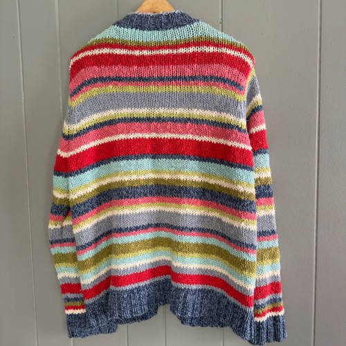 Liz Claiborne Lizwear XL striped zip cardigan sweater retro rainbow cotton knit - Picture 5 of 8