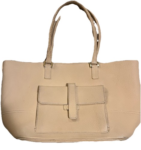 Loro Piana Beige Pebbled Leather Tote Bag Made in Italy Front Pocket Shopper