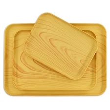 3 Pack Wood Look Reusable Plastic Serving Platters for Appetizer Charcuterie
