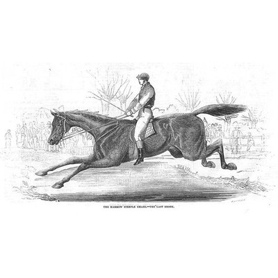 The Harrow Steeple Chase - The Last Brook - Antique Print 1845