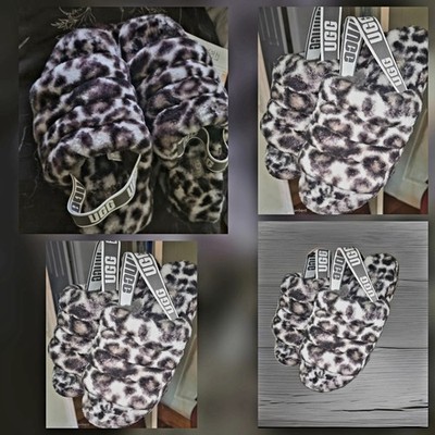 UGG Women s Size 9 Fluff Yeah Slide Leopard Slipper Sling Sandal Logo Brown