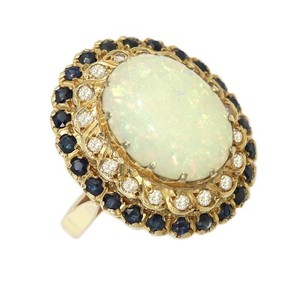 14k Opal Ring Circa 1940's 14k Yellow Gold Sapphire Diamonds Vintage Jewelry
