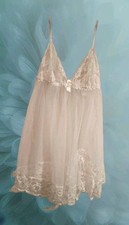 Vintage Y2K Frederick's of Hollywood White Lace Babydoll Chemise Small Sheer