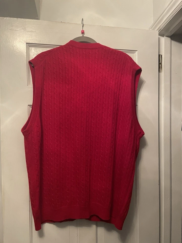 Lands End Mens XL Cashmere Red V Neck Button Up Sleeveless Sweater Vest - Image 2 of 4