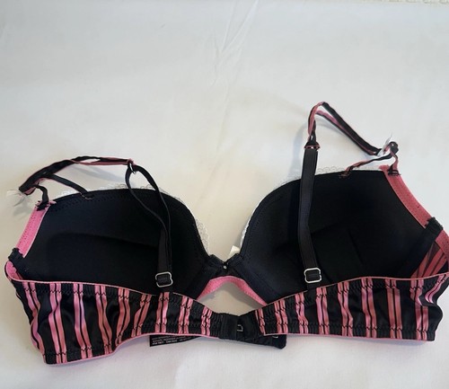 36B Victoria's Secret Sexy Little Things Bra Black & Pink Stripe Padded Push-up - Picture 4 of 11
