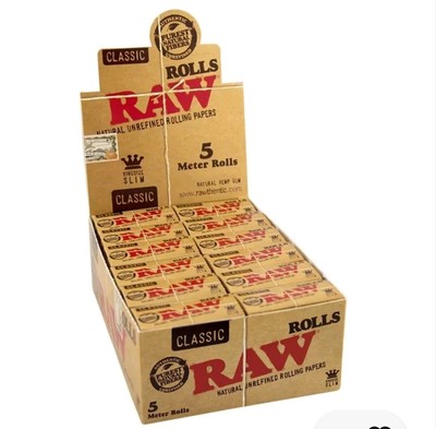 24x RAW CLASSIC HEMP KING SIZE Slim 5M ROLLEN Natur & Unraffiniert Rollen - Full Box