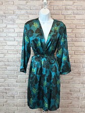 Oscar de la Renta Pink Label Robe Floral Teal Size Medium Excellent