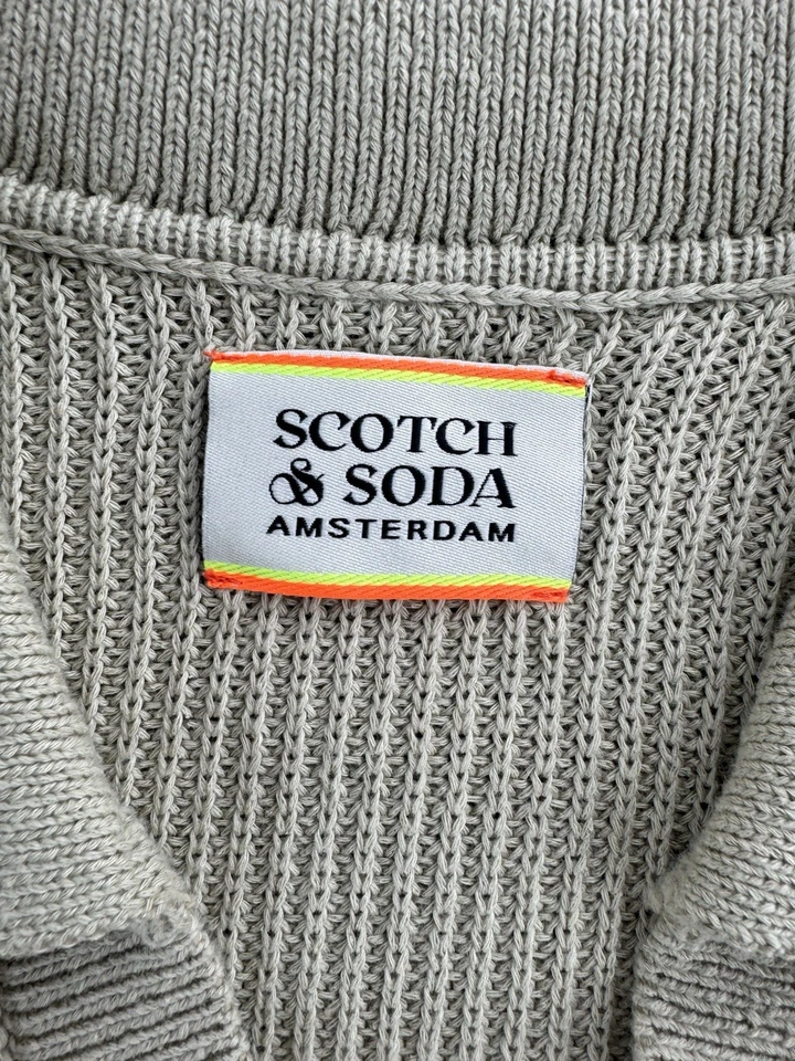 Scotch & Soda Mens Cotton Knit V-Neck Collared Polo Sweater in Beige Size Large - Image 2 of 4