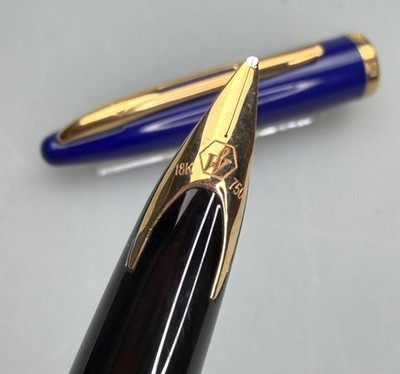 Vintage 1990er WATERMAN Carene Füller in Königsblau & Gold mit 18k Goldfeder