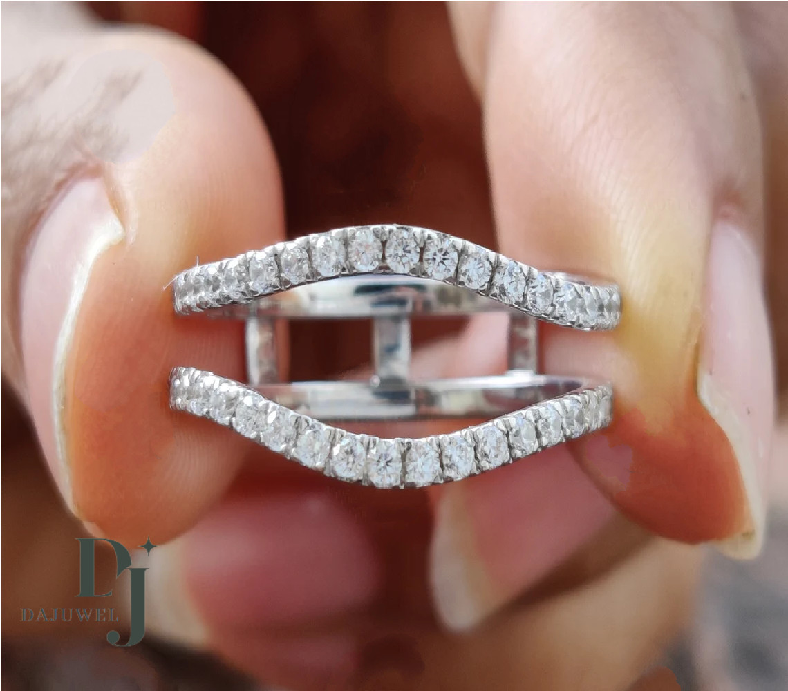 Moissanite Enhancer Guard Wedding Band Solid 14K White Gold 1 CT Round Cut VVS1