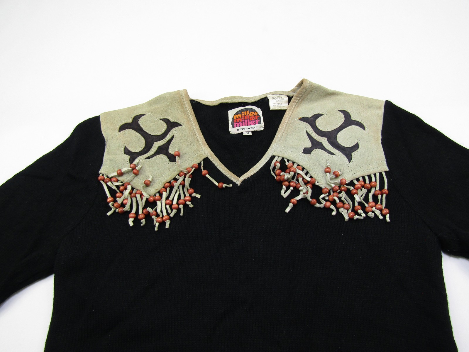 VTG Miller Outerwear Sweater Womens Medium Beaded Fringe Boho Suede Western