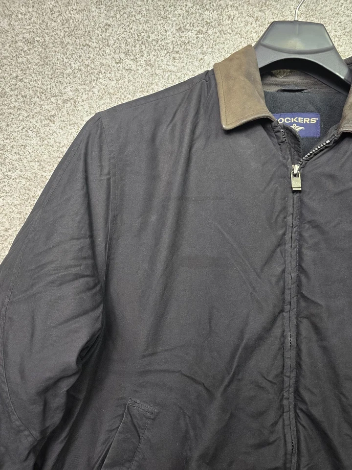 Dockers Jacket Mens XL Black Leather Collar Bomber Nylon Shell Fleece Lined - Image 2 of 4