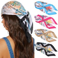 27.5  Silk Satin Square Head Scarf - 4PCS Satin Flower pink/Blue/Khaki/Grey 