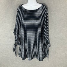 Chaps Striped Knit Top Tie Sleeve Boat Neck Casual Comfy Blouse 3X Nautical