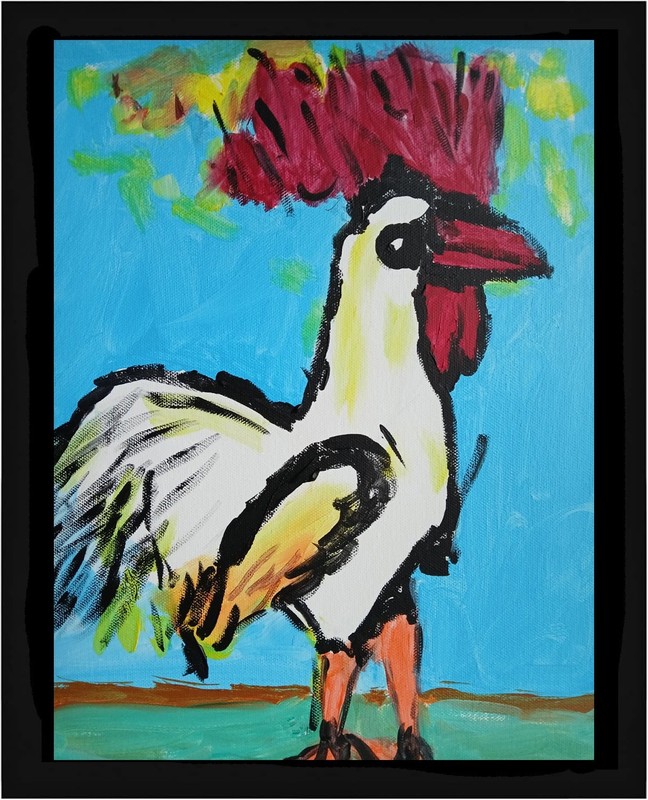 Abstract/Expressionism 11x14 Rooster One of a Kind Colorful Acrylic Art Painting