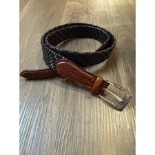 Brighton Belt Mens 38 Brown Woven Leather Two-Toned Lizard Embossed