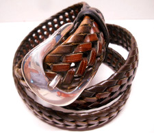 Brighton Two-tone Brown Braided Woven Genuine Leather Unisex Belt 36"