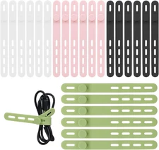 24Pcs Silicone Cable Ties Elastic Cable Strap Reusable & Washable Cord Organizer