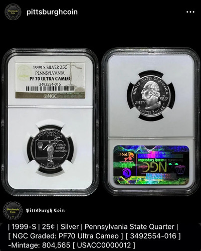 1999-S Silver 25C Pennsylvania Statehood Washington Quarter NGC PF70 Ultra Cameo - Picture 2 of 2