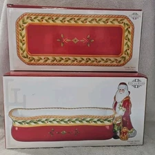 Fitz & Floyd Vintage Santa Christmas Cracker Rectangle Serving Dish Decor Serve 