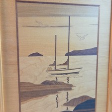 Hudson River Inlay Morning Calm by Nelson Marquetry Wooden Wall Art 13x10 Signed