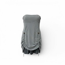 Avatar Women’s Cotton Black White Striped Strapless Prairie Ruffled Dress Size L