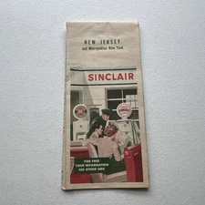1954 Original Sinclair New Jersey And Metropolitan New York Road Map Vintage