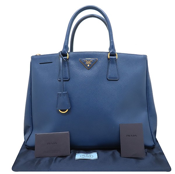 Prada BN1786 Blue Saffiano Lux Gold Logo Tote Bag