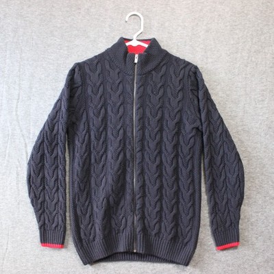 Sir Raymond Tailor Full Zip Cardigan Sweater Sz M Cable Knit Blue SRT Golf Club