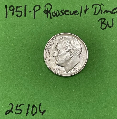 1951 Roosevelt Dime 10c BU Uncirculated Mint State Coin 90% Silver
