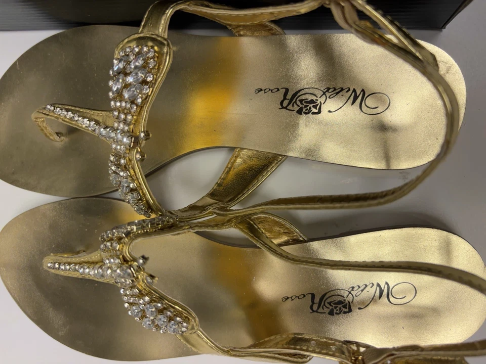 Nuevo en caja Tanga Libélula Estrás Oro Rosa Salvaje Eslinga Espalda Tirantes Sandalia Tacones 6.5 Foto 3 de 4